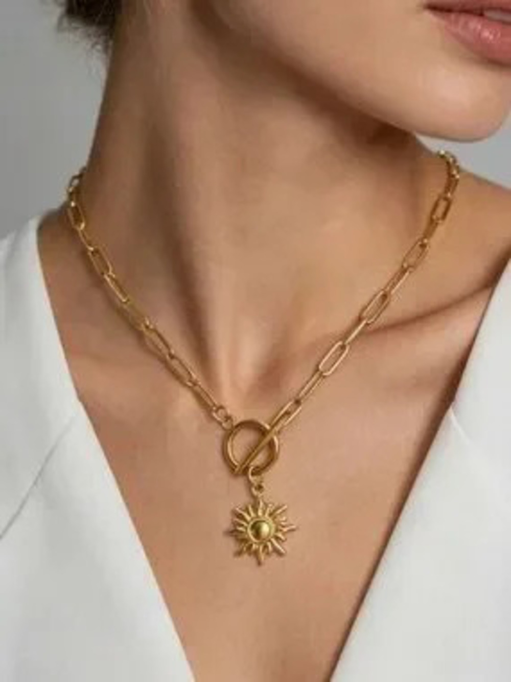 Golden Sun Pendant Toggle Link Necklace